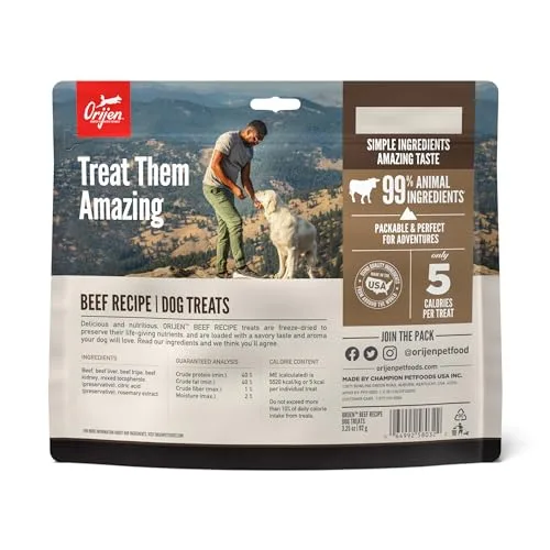 ORIJEN® Freeze Dried Dog Treats, Grain Free, High Protein, Raw Animal Ingredients, Ranch-Raised Beef, 3.25oz - Image 2