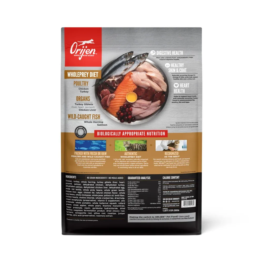 ORIJEN Grain Free High Protein Premium Dry Cat Food Original Recipe 12lb Bag - Image 2