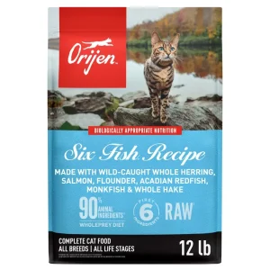 ORIJEN Grain Free High Protein Premium Dry Cat Food Six Fish Recipe 12lb Bag