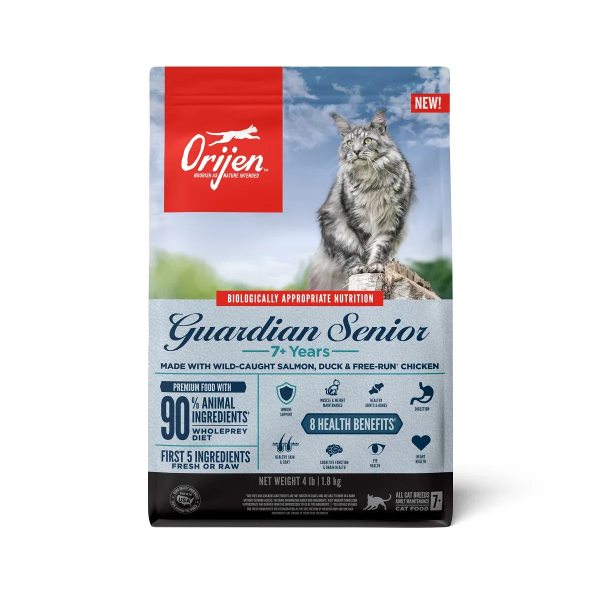 Orijen Guardian Senior 7+ Grain Free Fresh or Raw Dry Cat Food Salmon, Duck & Chicken 4 lb