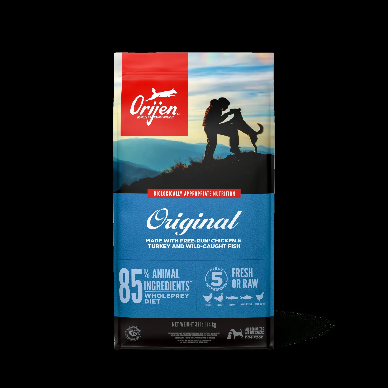 Orijen Original Grain Free Fresh or Raw Dry Dog Food Chicken, Turkey & Wild-Caught Fish 31 lb
