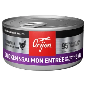 ORIJEN Premium Pate Wet Kitten Cat Food in Bone Broth Chicken & Salmon Entrée 3oz Cans