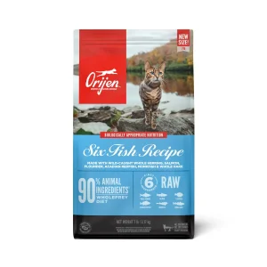 Orijen Six Fish Grain Free & Chicken Free Fresh or Raw Dry Cat Food Herring, Salmon, Flounder, Redfish, Monkfish & Hake 7 lb