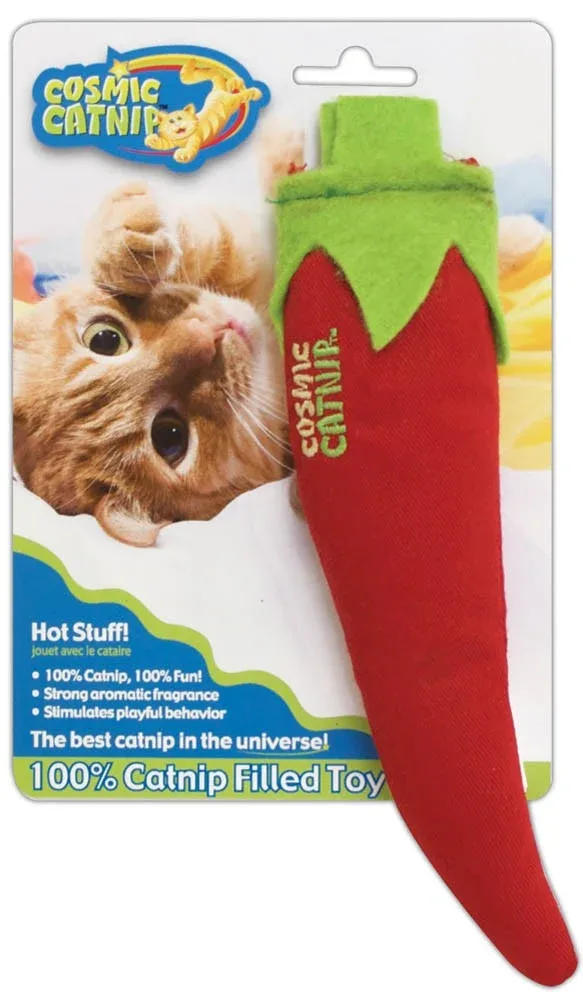 OurPets Cosmic 100% Catnip Filled Chili Pepper 'Hot Stuff' Cat Toy, Red, Green