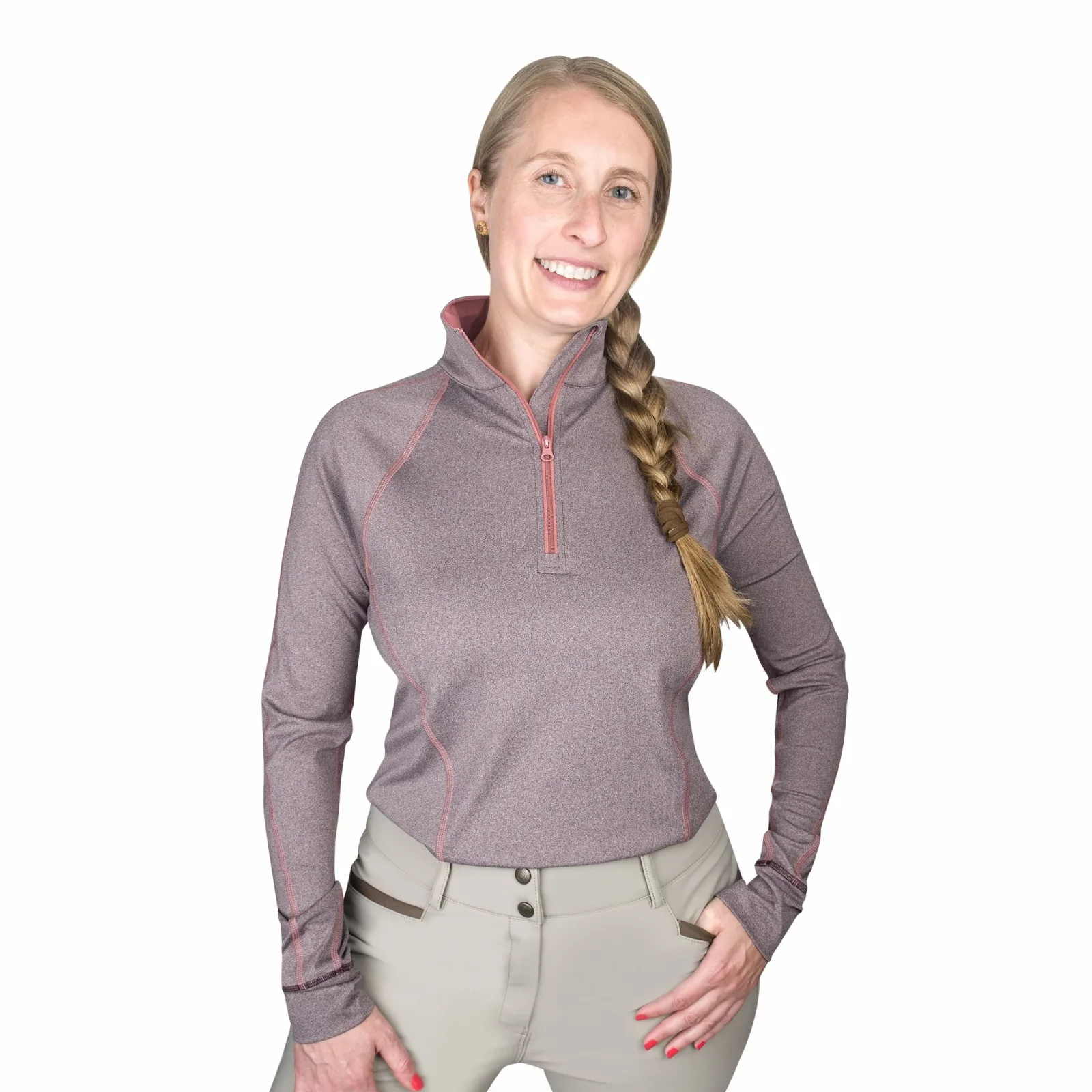 Ovation Ladies Quarter Zip Melange LS Base Top - Image 2