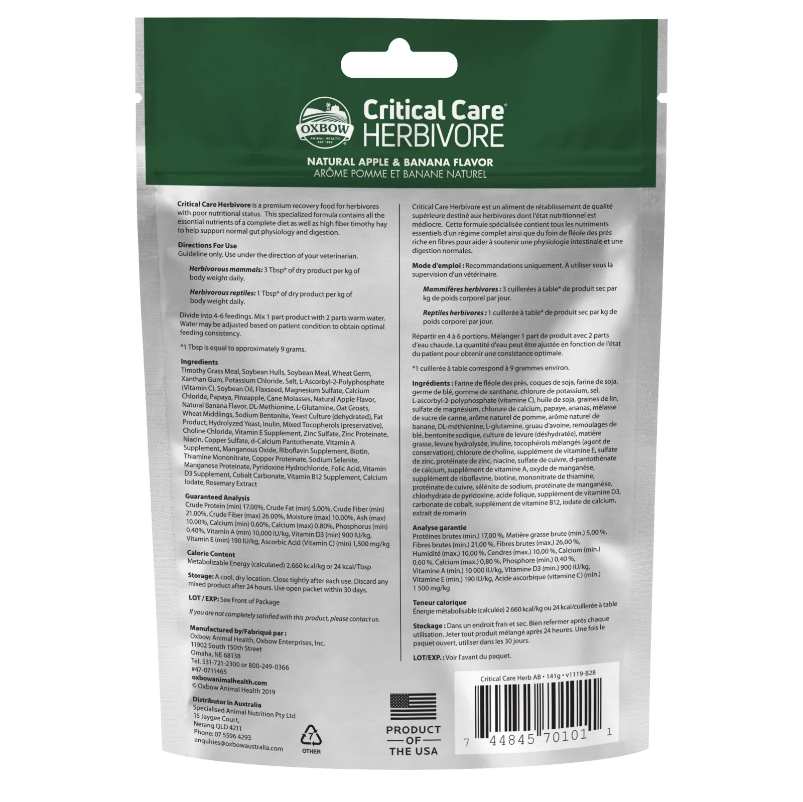 Oxbow Animal Health Critical Care Herbivore Apple-Banana (141g) - Image 2