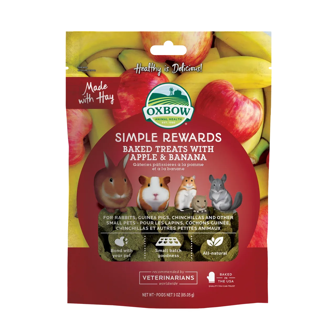 Oxbow Animal Health Simple Rewards Baked Small Animal Treats w/Apple & Banana 3oz