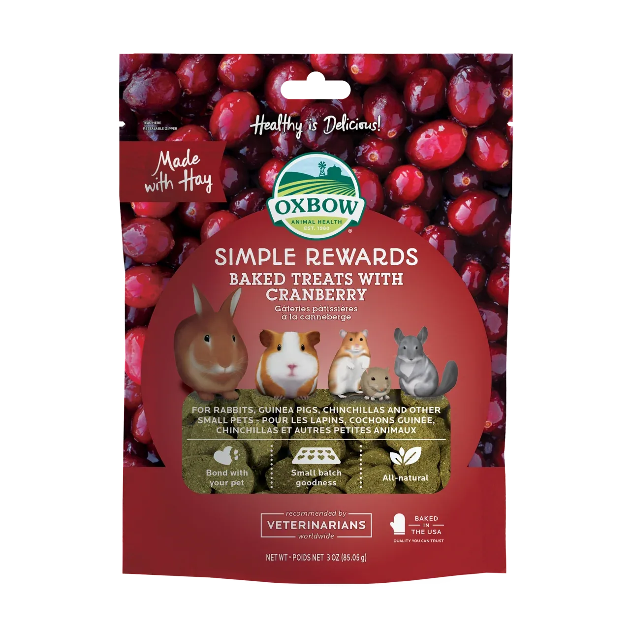 Oxbow Animal Health Simple Rewards Baked Small Animal Treats w/Cranberry 3oz