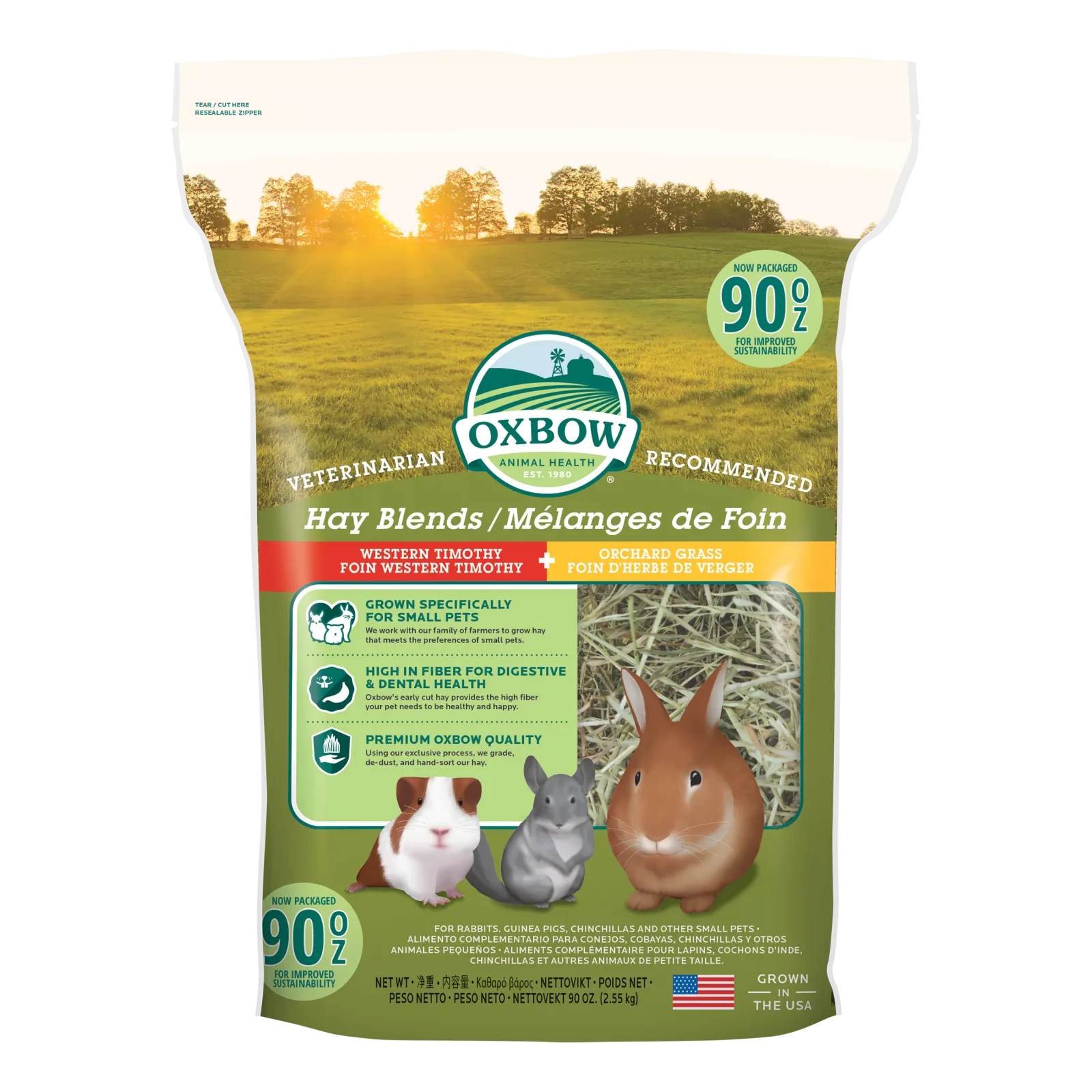 Oxbow Timothy Hay and Orchard Grass 90oz for Rabbits, Guinea Pigs, Chinchillas, and other Small Herbivores.
