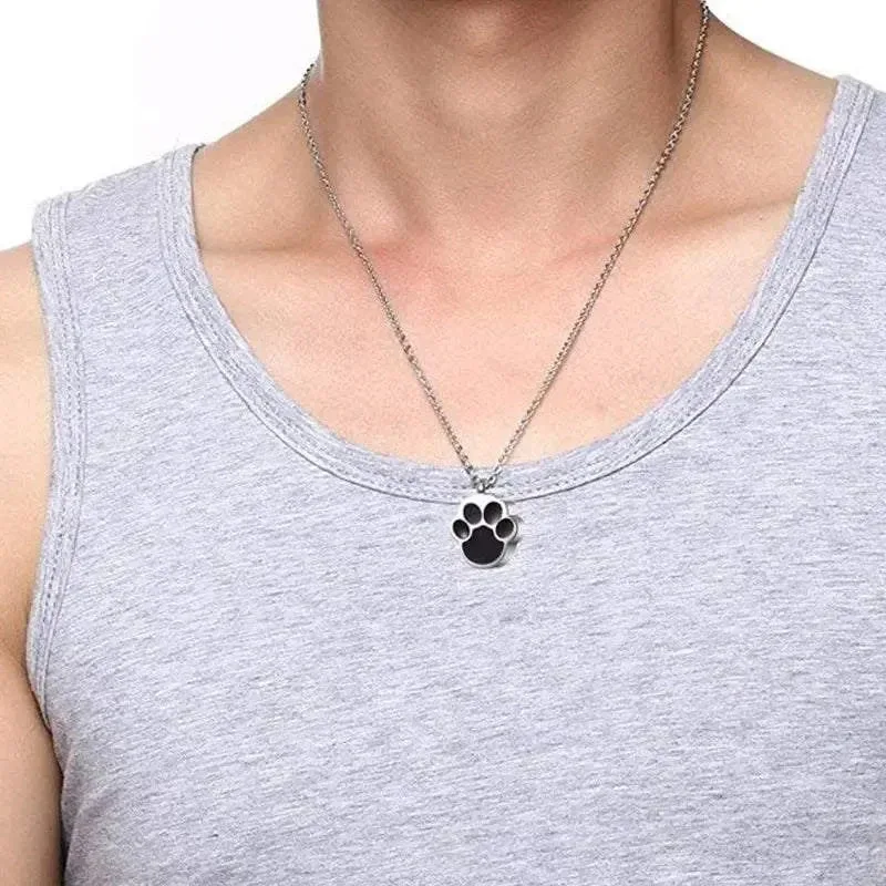 Paw Print Black Silver Necklace