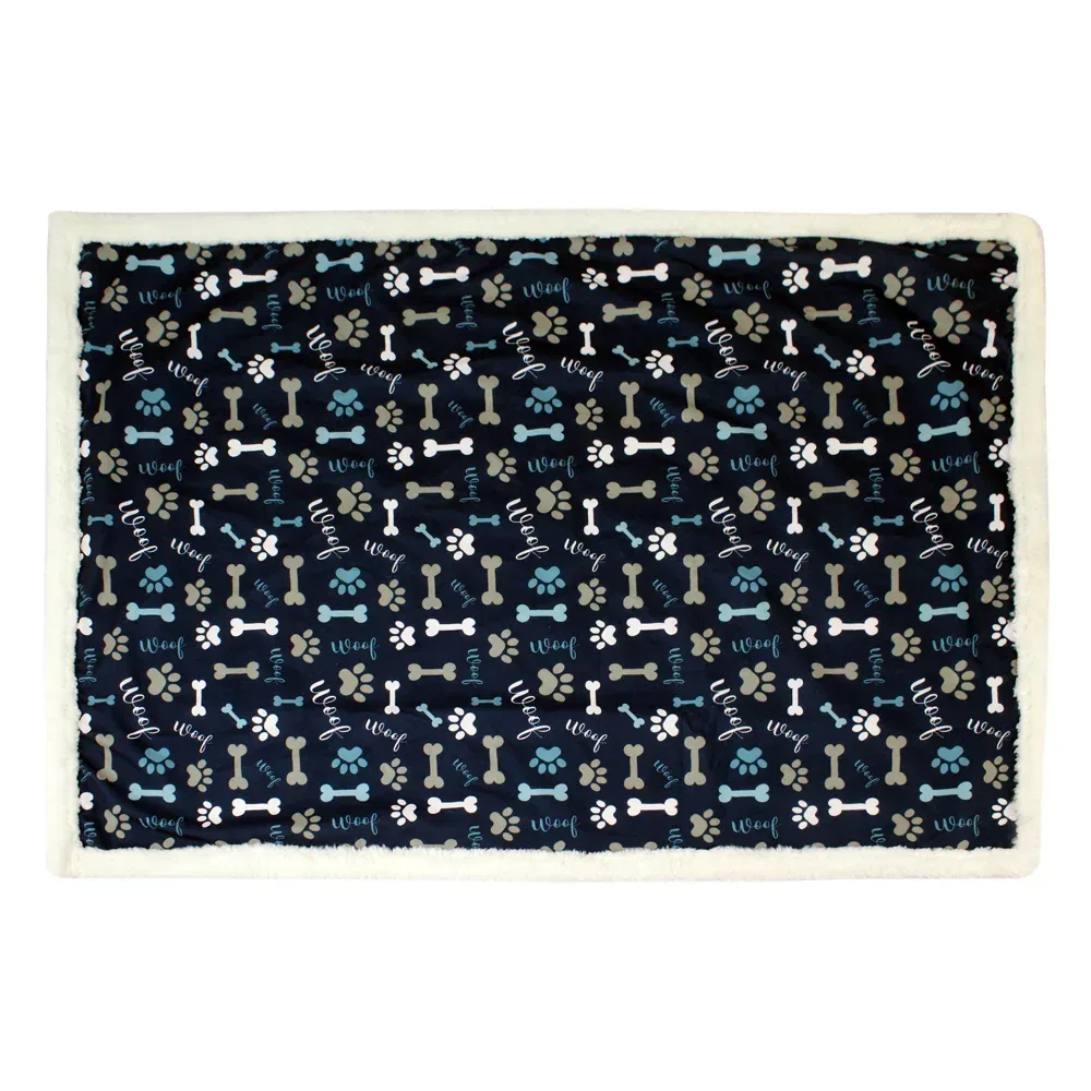 Pawpourri Printed Navy Bone, Paw and Woof Blanket for Dogs and Cats