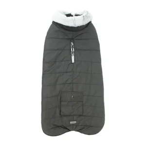 Pawpourri Taffeta Jacket with Faux Fur for Dogs (Black)