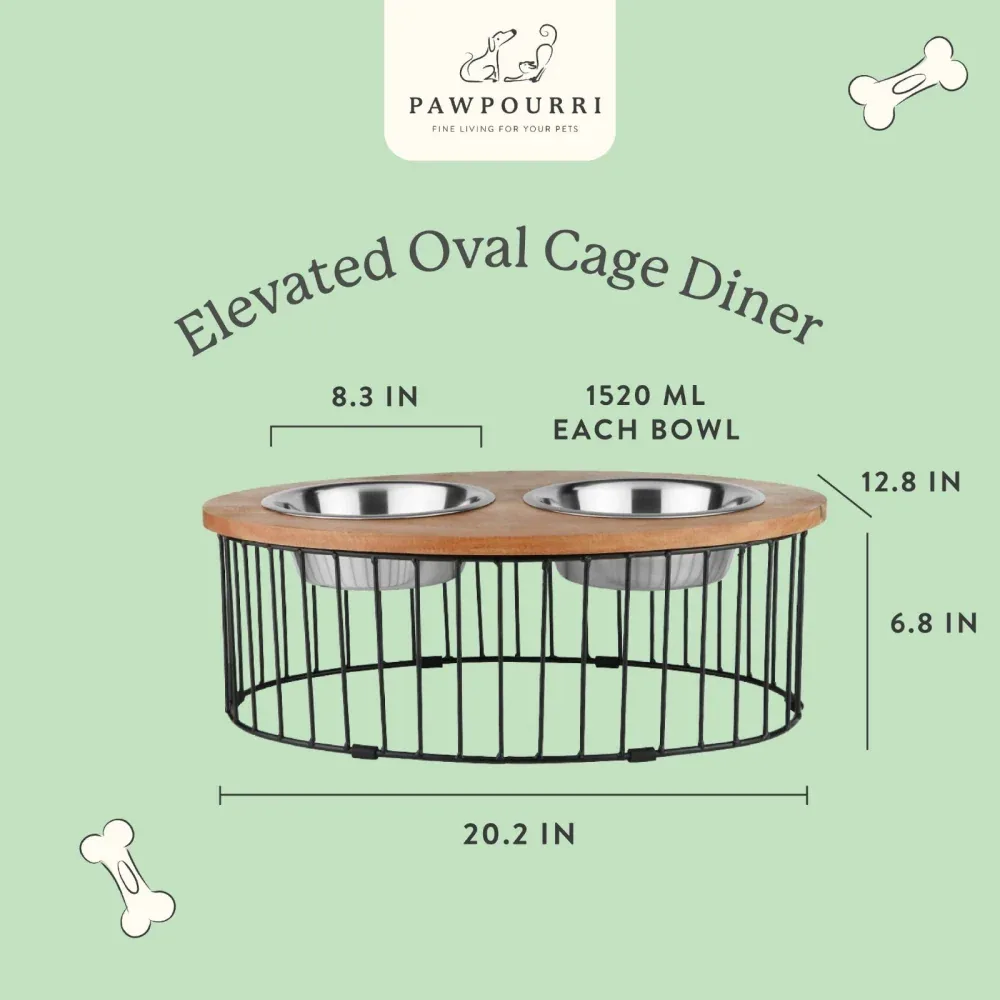 Pawpourri Wooden Elevated Oval Cage Diner for Medium and Large Dogs - Image 2