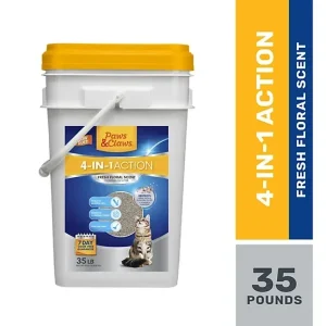 Paws & Claws 4-in-1 Action Fresh Floral Scented Clumping Clay Cat Litter, 35lb