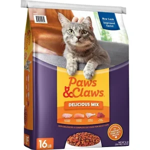 Paws & Claws Adult Indoor/Outdoor Delicious Mix Chicken, Salmon, Turkey and Tuna Formula Dry Cat Food, 16lb