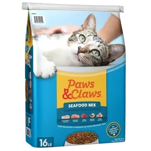 Paws & Claws Adult Indoor/Outdoor Seafood Mix Recipe Dry Cat Food, 16lb