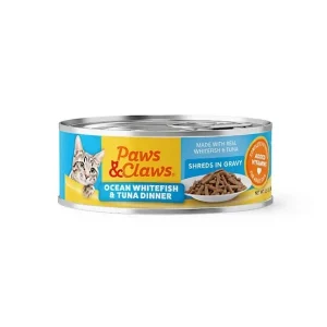 Paws & Claws Adult Ocean Whitefish and Tuna Dinner Shreds in Gravy Wet Cat Food, 5.5 oz.