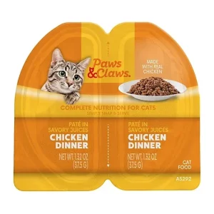 Paws & Claws All Life Stages Grain-Free Chicken Pate in Savory Juices Wet Cat Food, 2.64 oz. Split Tray
