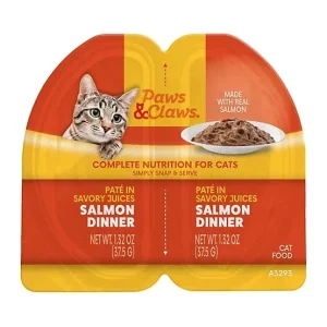 Paws & Claws All Life Stages Grain-Free Salmon Pate in Savory Juices Wet Cat Food, 2.64 oz. Split Cup