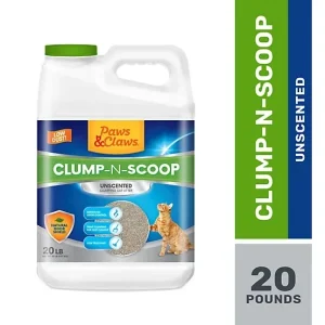 Paws & Claws Clump-N-Scoop Unscented Clumping Clay Cat Litter, 20lb