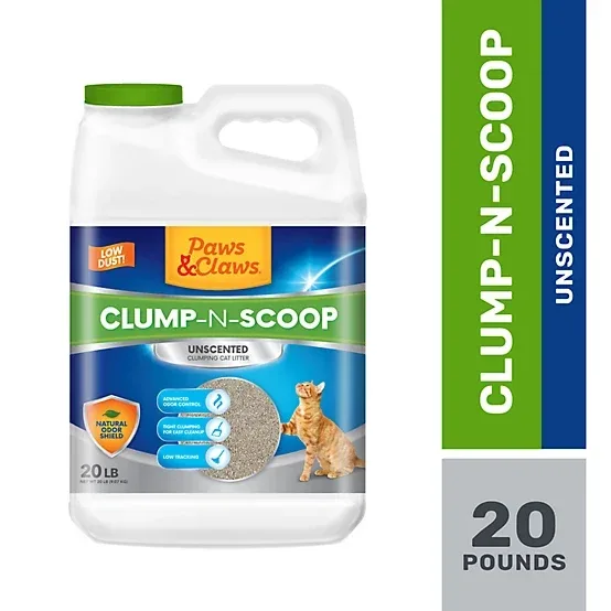 Paws & Claws Clump-N-Scoop Unscented Clumping Clay Cat Litter, 20lb