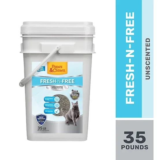 Paws & Claws Fresh-N-Free Unscented Clumping Cat Litter, 35 lb. Pail