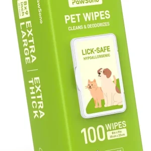 PawSono Hypoallergenic Pet Wipes for Dogs & Cats | Extra Large, Lick-Safe | Coconut Scented