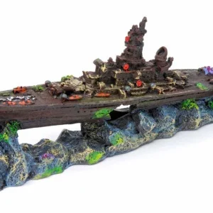 Penn-Plax Battleship Aquarium Ornament Multi-Color, 4 in, Small