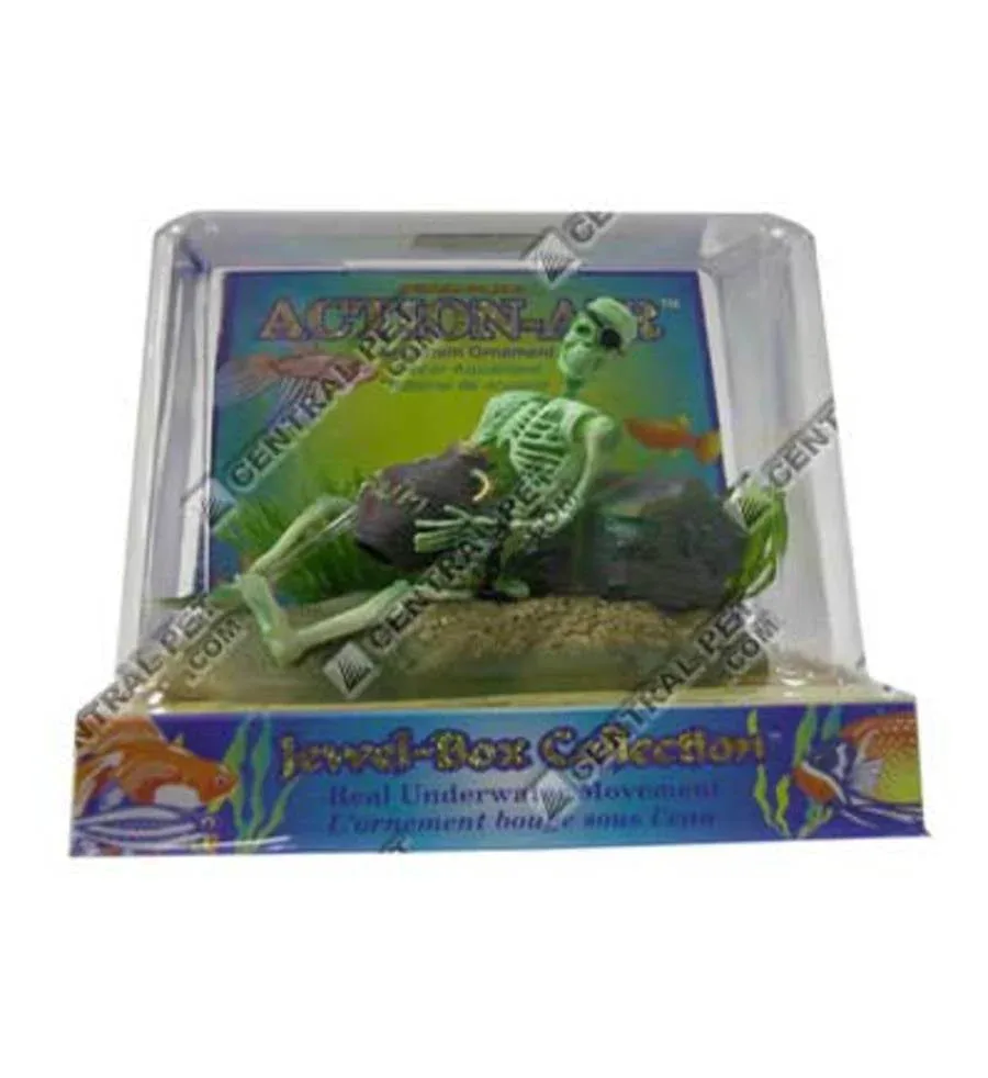 Penn-Plax Skeleton with Jug & Treasure Chest Air Aquarium Ornament Multi-Color