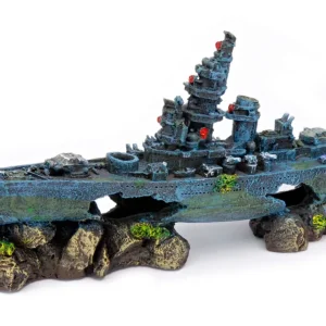 Penn-Plax Sunken Battleship Fish Aquarium Ornament - Medium