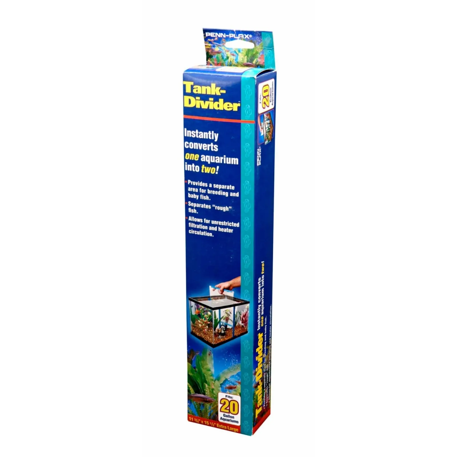 Penn-Plax Tank Divider Clear/Blue, 20 gal, 11.37 x 15.5 in, X-Large