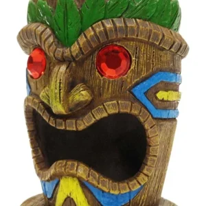 Penn-Plax Tiki Mask-Gazer Aquarium Ornament Brown/Green, 4 in, Small