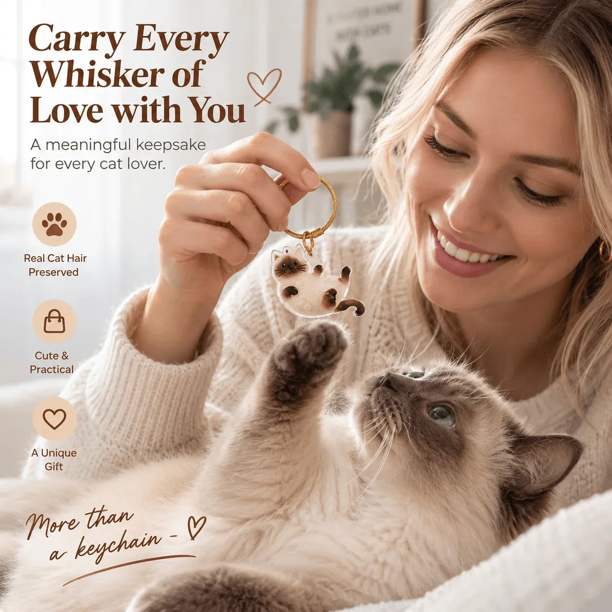 Pet Fur Keepsake Keychains – 2-Pack Cat-Shaped Charms - Image 2