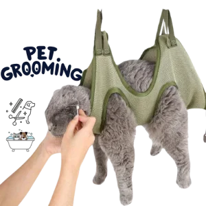 Pet Grooming Hammock with Nail Clipper – Hanging Grooming Kit for Cats & Dogs