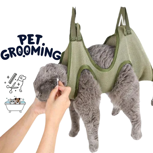 Pet Grooming Hammock with Nail Clipper – Hanging Grooming Kit for Cats & Dogs