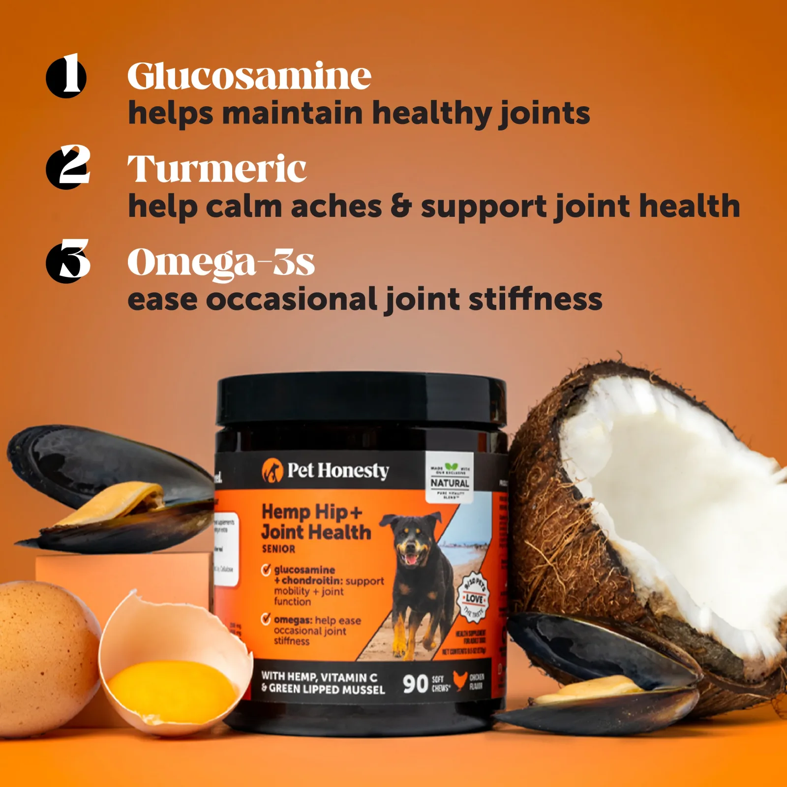 Pet Honesty Hemp Hip+Joint Health Senior - Chicken (90 ct. Jar) for Dogs - Image 2