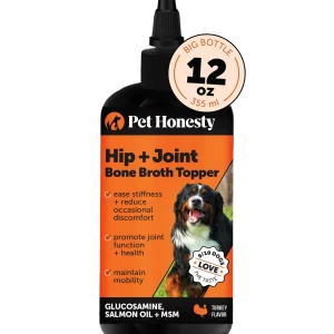Pet Honesty Hip and Joint Bone Broth and Glucosamine Oil Supplement for Dogs, Turkey Flavor, 12 oz.