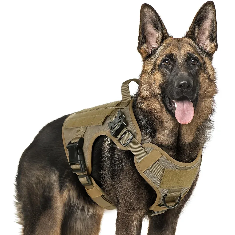 Pet Vogue Adjustable Military Vest Heavy Duty Harness with Handle for Dogs (Tan)