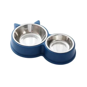 Pet Vogue Double Stainless Steel Bowl for Cats (Blue)