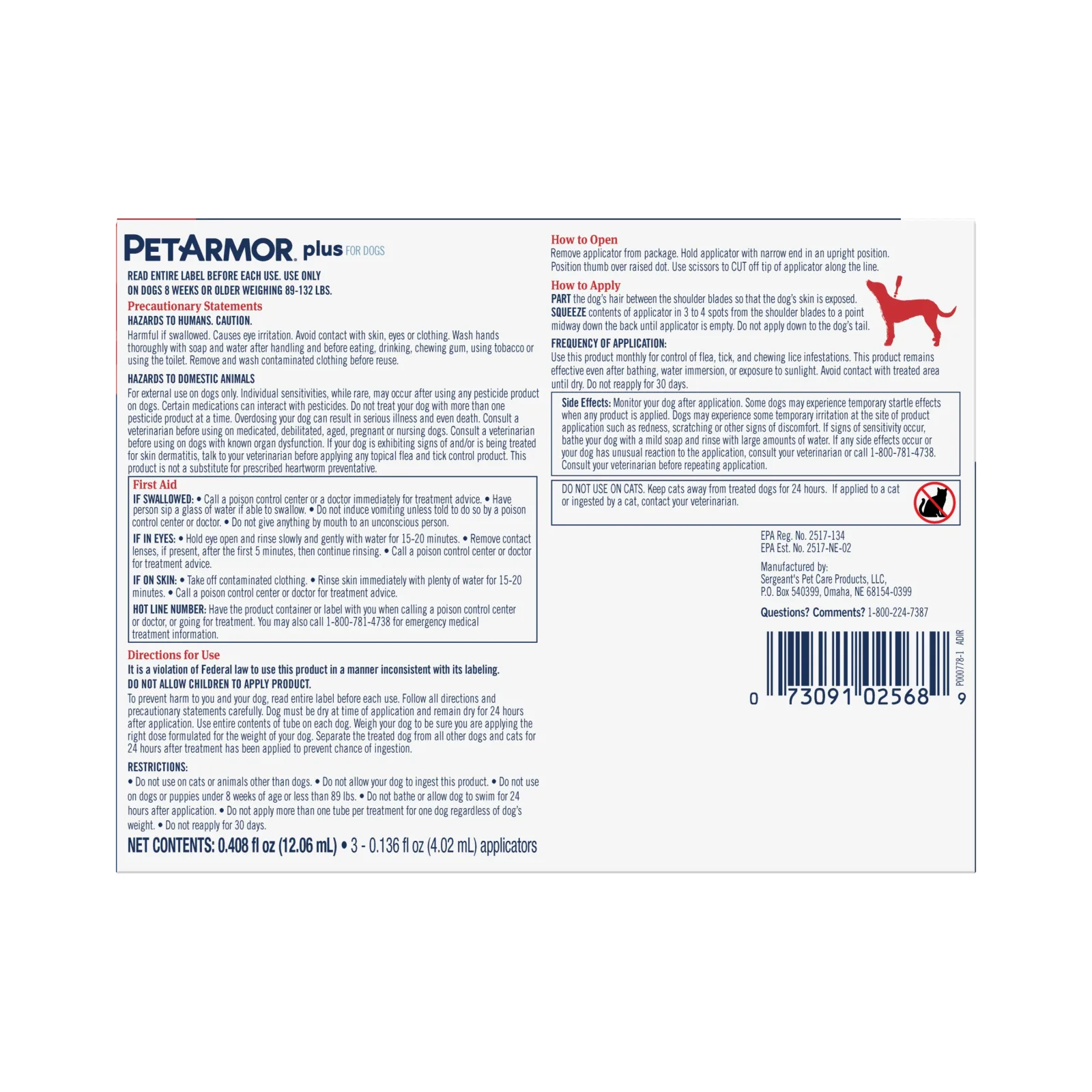 PetArmor Plus Flea & Tick Topical Dog 89-132LB 3CT - Image 2