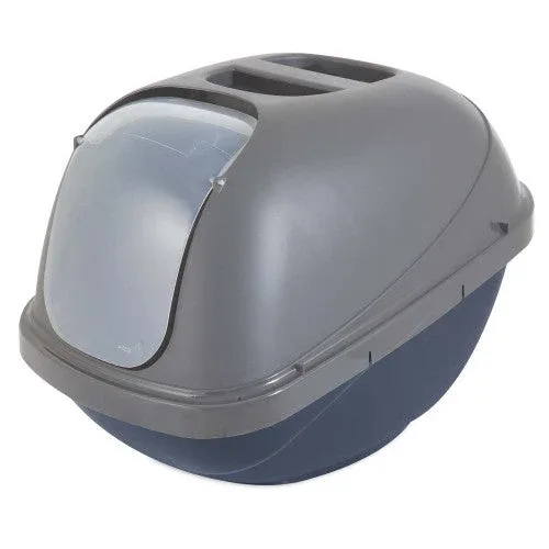 Petmate Basic Hooded Cat Litter Box Blue Steel Base/Pearl Silver Hood Jumbo - Image 2