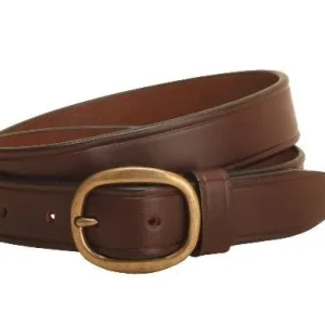 Plain Leather Belt/Brass Buckle- 1 1/4In 32 Bk/Gry