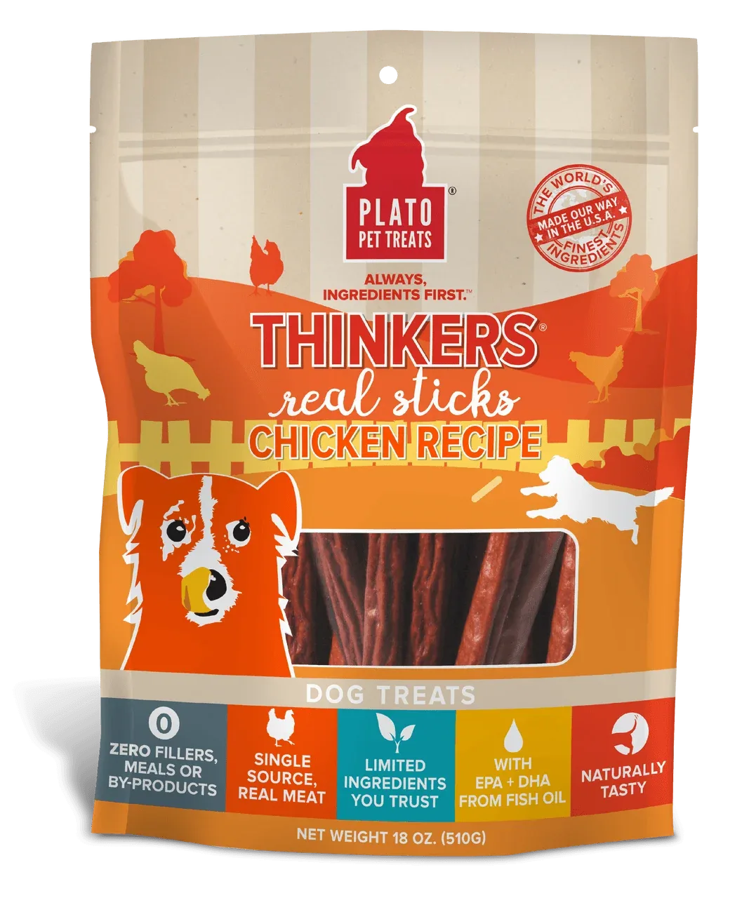 Plato Thinkers Chicken Dog Treat 18oz {L+1x} 595095