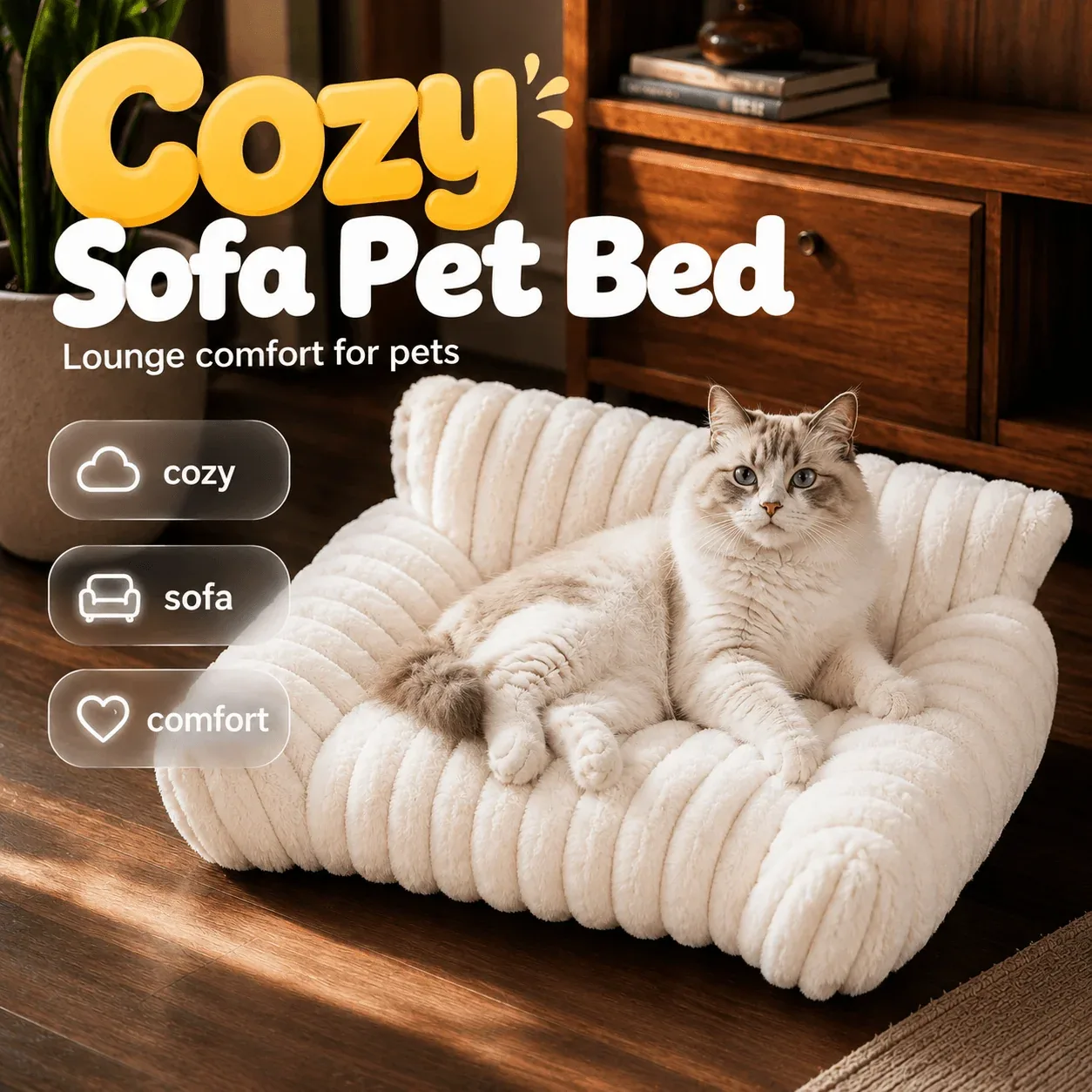Plush Sofa Pet Bed for Cats & Dogs - Image 2