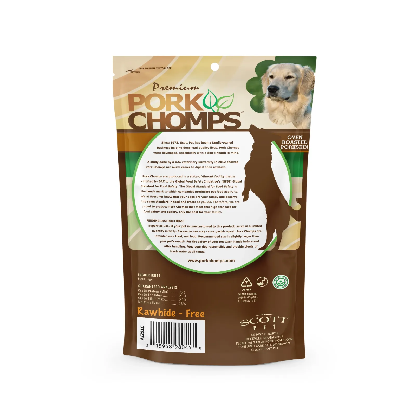 Pork Chomps 4.5-inch Roasted Pressed Pork Skin Dog Bone, 2 count Dog Chews - Image 2