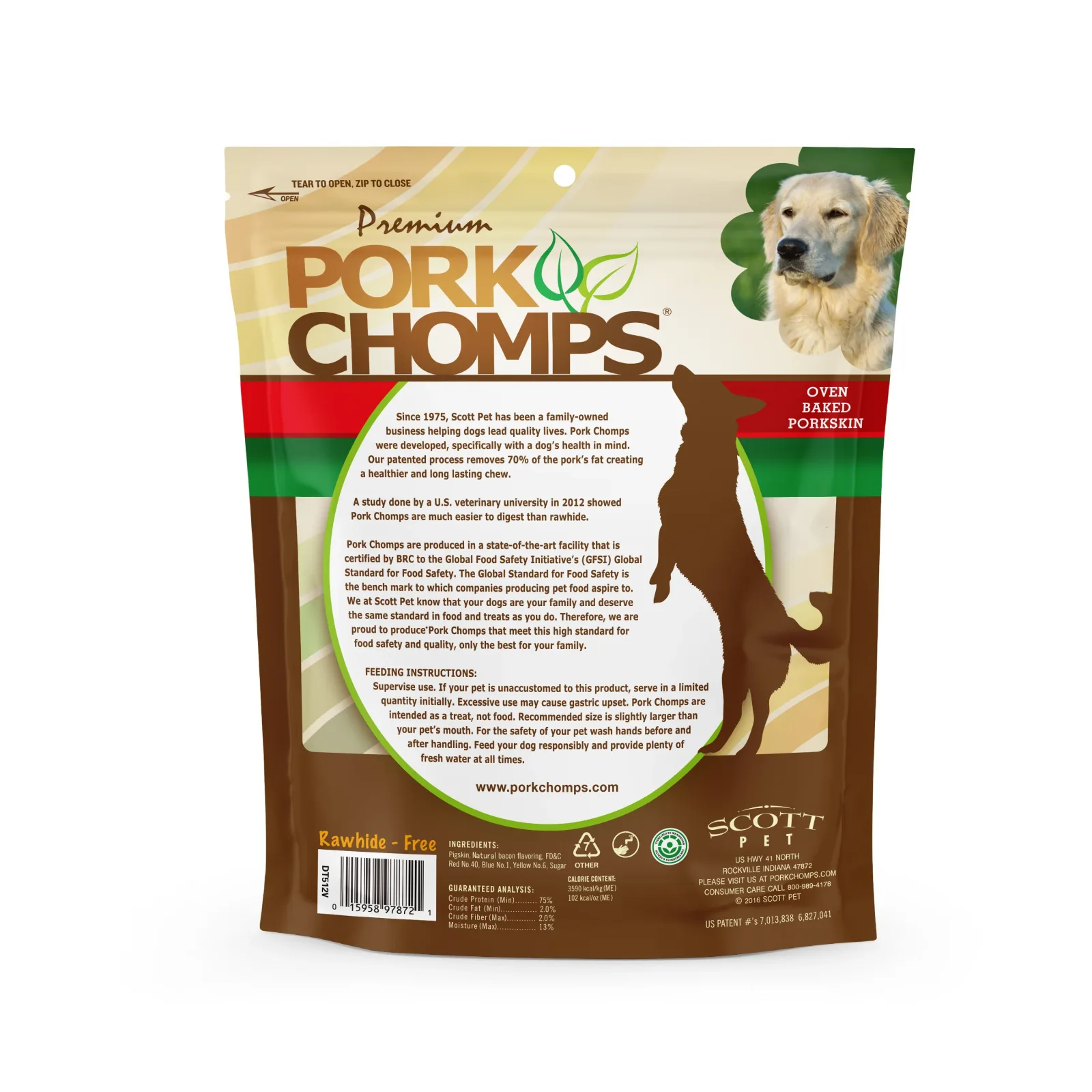 Pork Chomps 6-inch Baked Pork Skin Knots with Bacon Flavor Strip, 8 count Dog Chews - Image 2