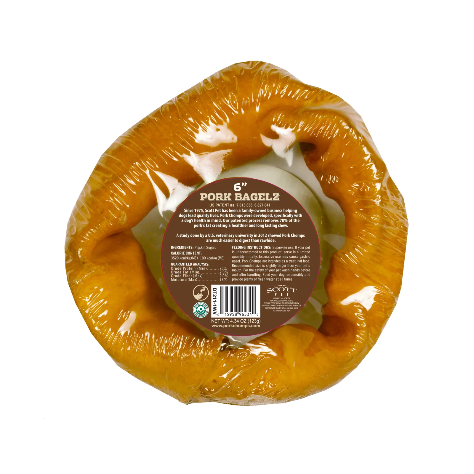 Pork Chomps 6-inch Roasted Pork Skin-shaped Bagel, 1 count Dog Chew - Image 2
