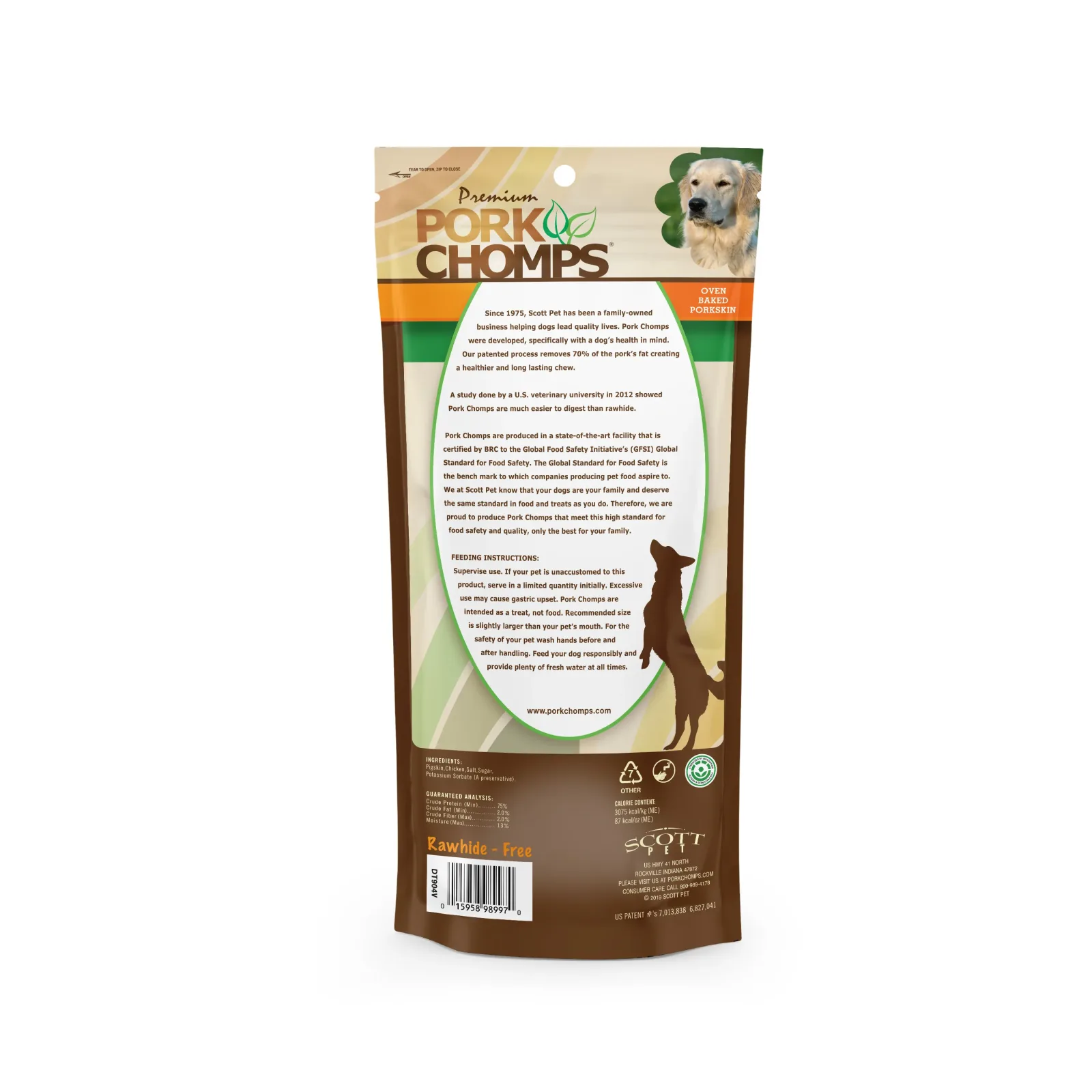 Pork Chomps 8" Baked Pork Skin Rolls with Real Chicken wrap, 2 count Dog Chews - Image 2