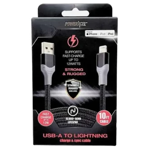 PowerXcel USB-A to Lightning Charging Cable 10 ft.