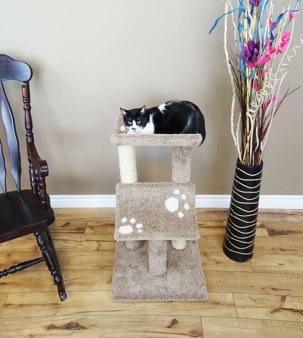 Premier Double Cat Perch — Solid Wood 3-Level Cat Tower with Sisal Posts